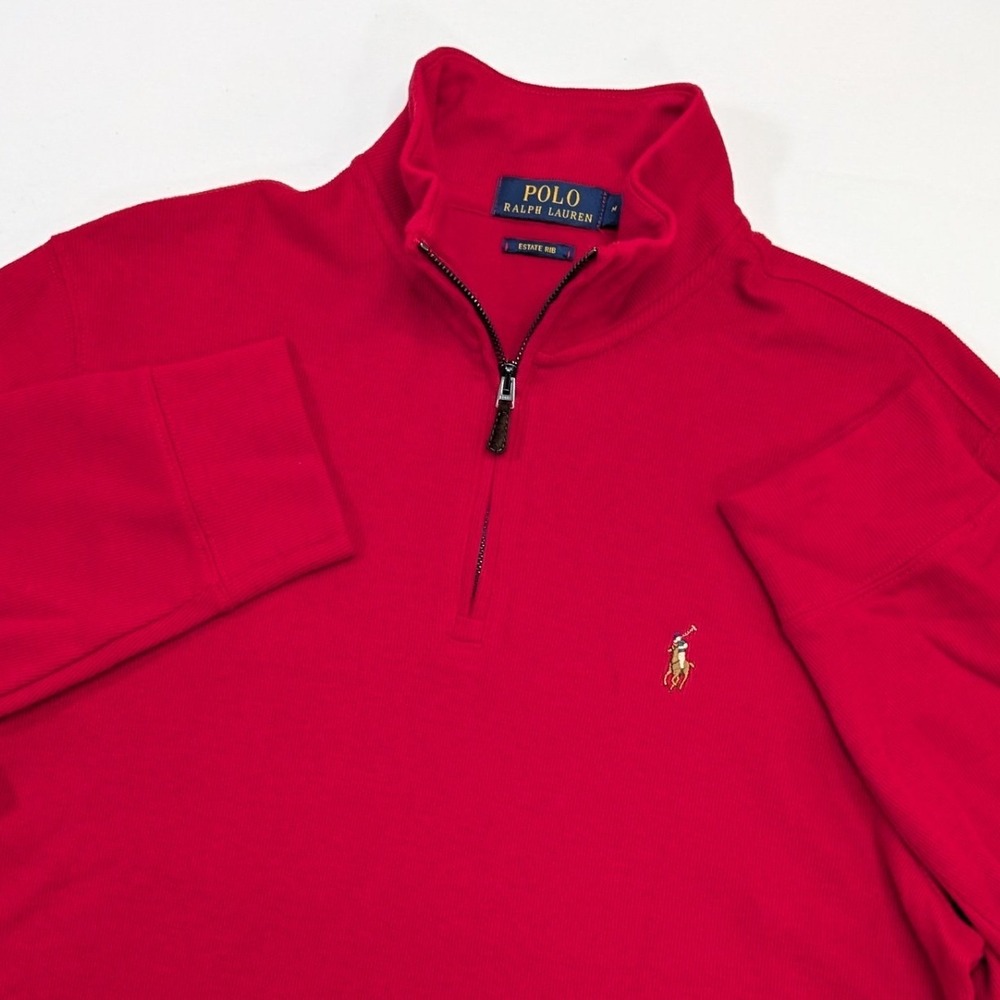 Polo Ralph Lauren Estate Rib Quarter Zip Sweater Men's M Red Cotton Pony